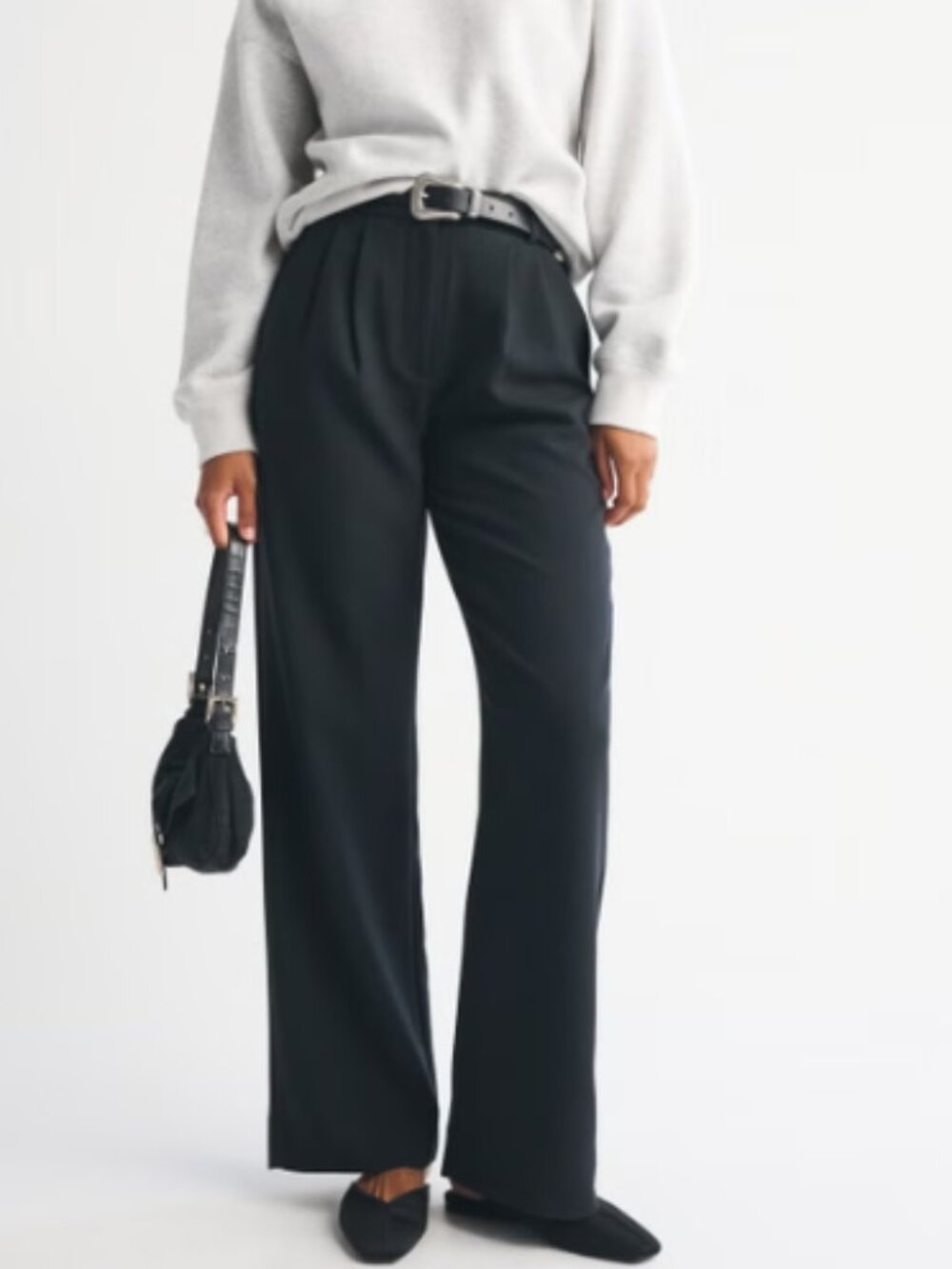 Abercrombie & Fitch Curve Love Sloane Tailored Wide Leg Pants Black Size 6R
